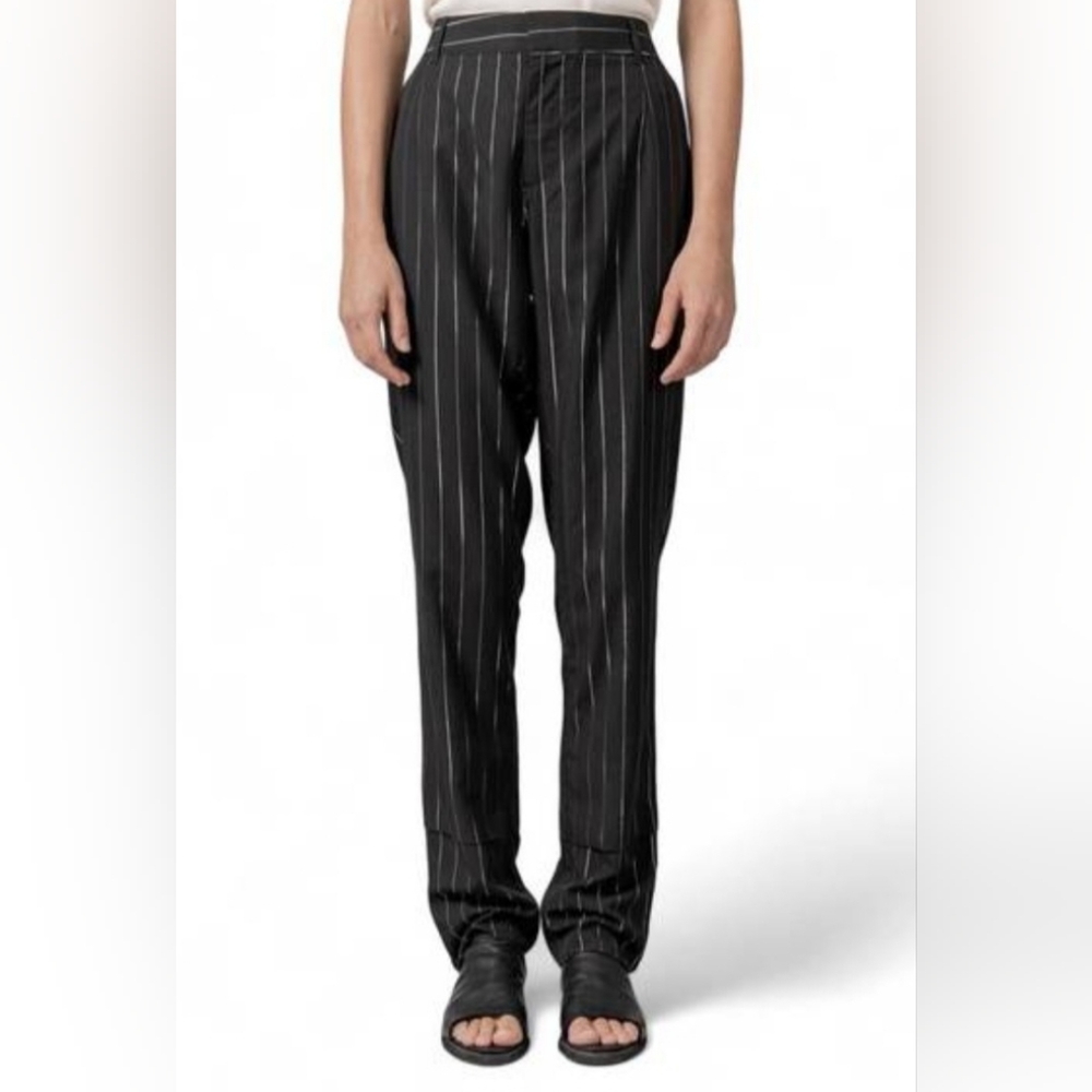 RTA NEW Joan Pegged Pinstripe‎ Pant in Black/Silver Size 23